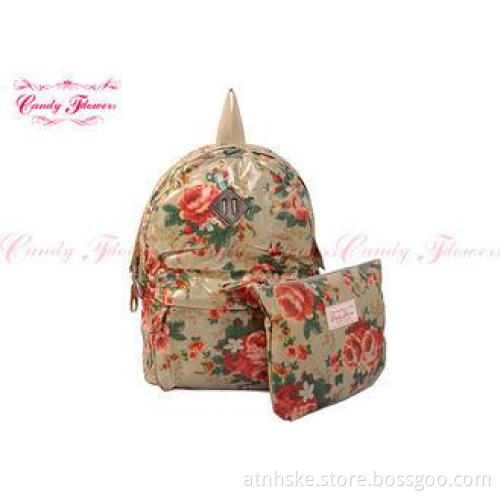 Fashionable PVC Waterproof Ladies Flower Print Backpack Flo